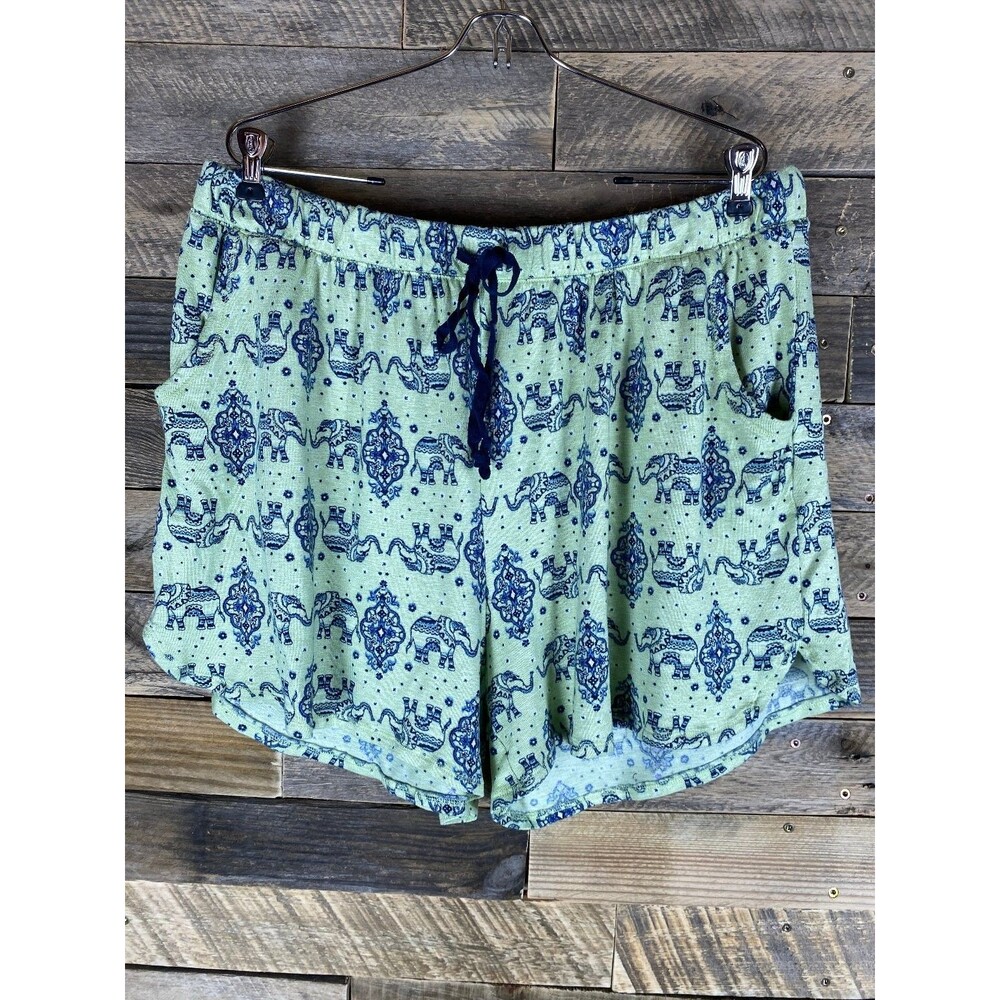 Croft & Barrow Women's Plus Sz 3X Sleep Lounge Shorts Green Blue Elephant Print